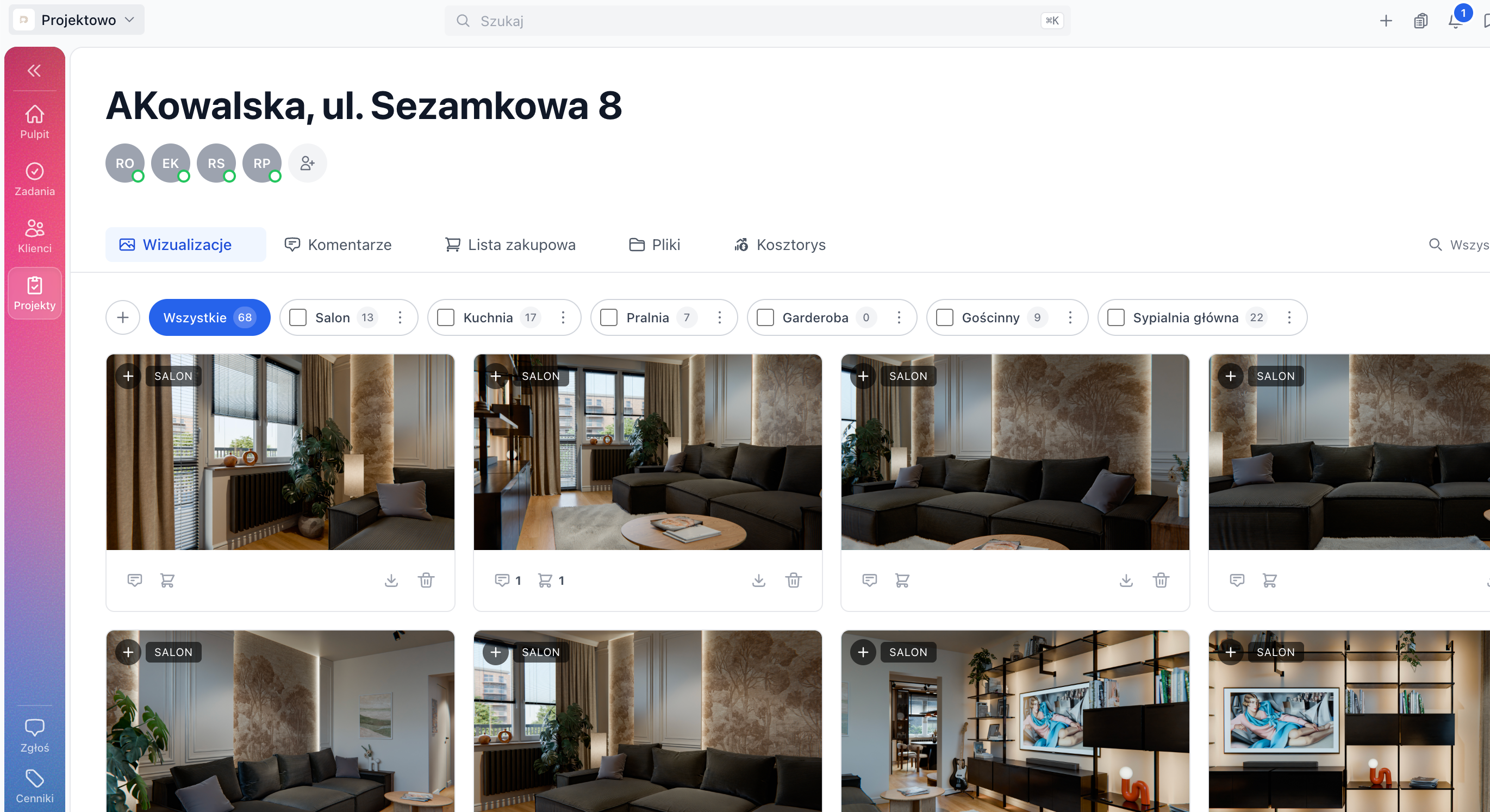 GSI Platform — widok zakładki Wizualizacje w projekcie